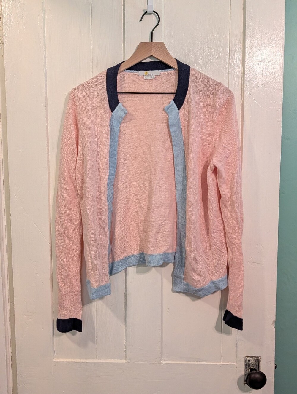 Boden Stripe Trim Linen Cardigan in Milkshake Colorblock Size 6